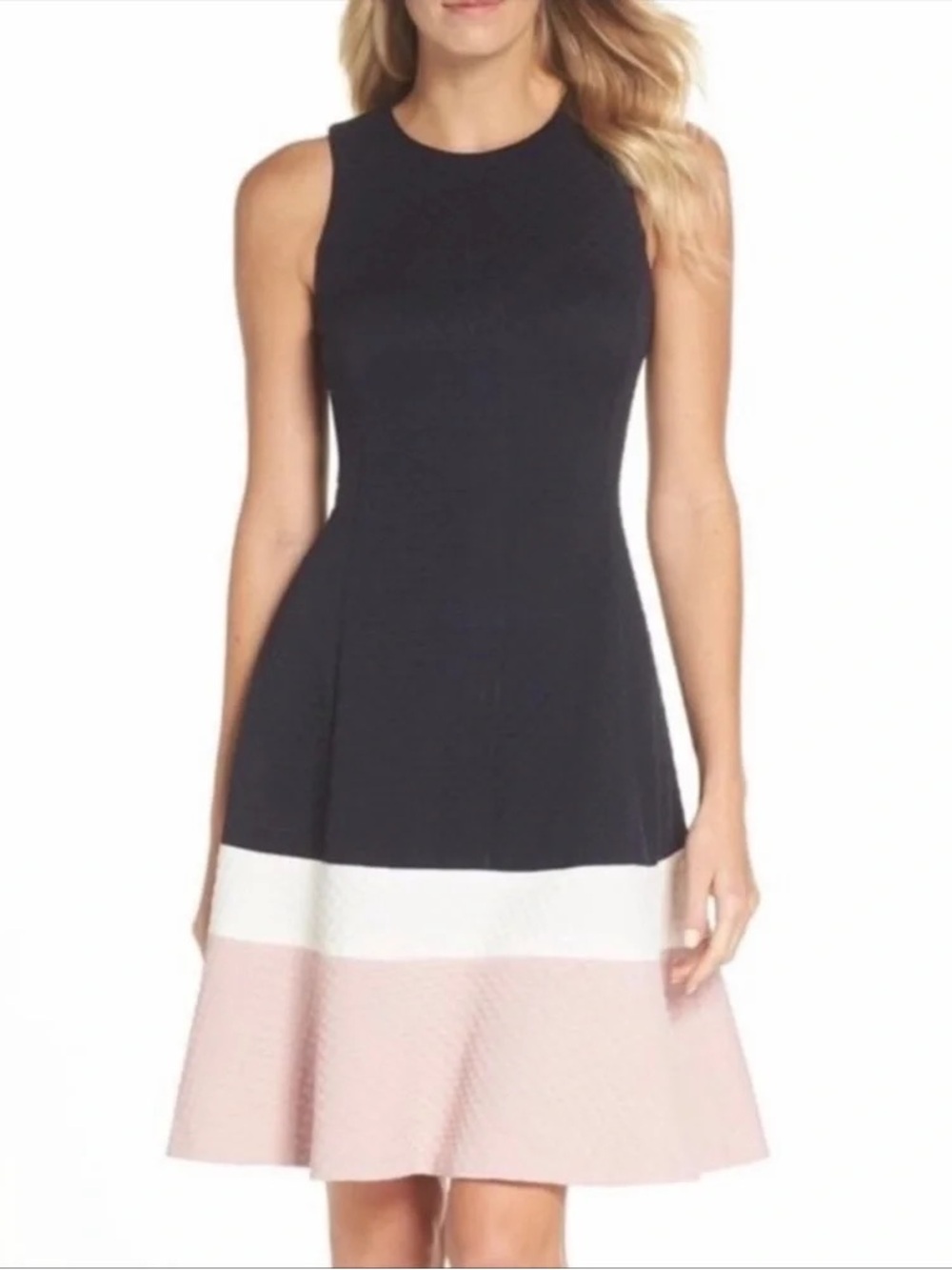 Eliza J Black, White & Pink Sleeveless Fit-and-Flare Mini Dress - US 6